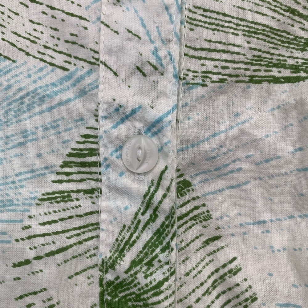 Calvin Klein Jeans NWT Button Up Cotton Shirt Blue Green White 3/4 Sleeve Size L - Picture 6 of 12